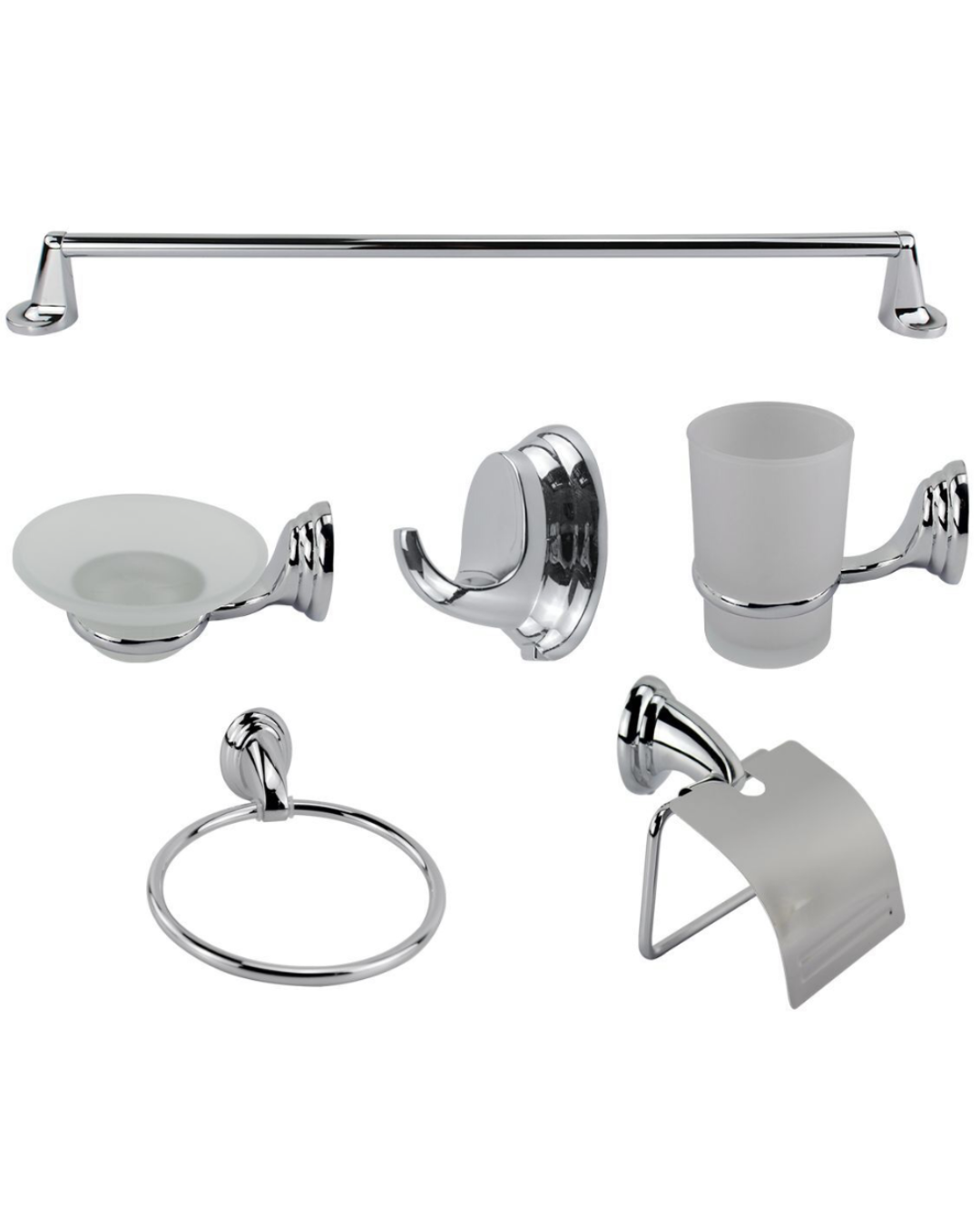 Set Accessori Bagno 6 Pezzi con Dettagli in Cromo – Eleganza Senza Tempo