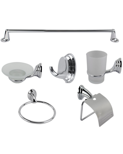 Set Accessori Bagno 6 Pezzi con Dettagli in Cromo – Eleganza Senza Tempo