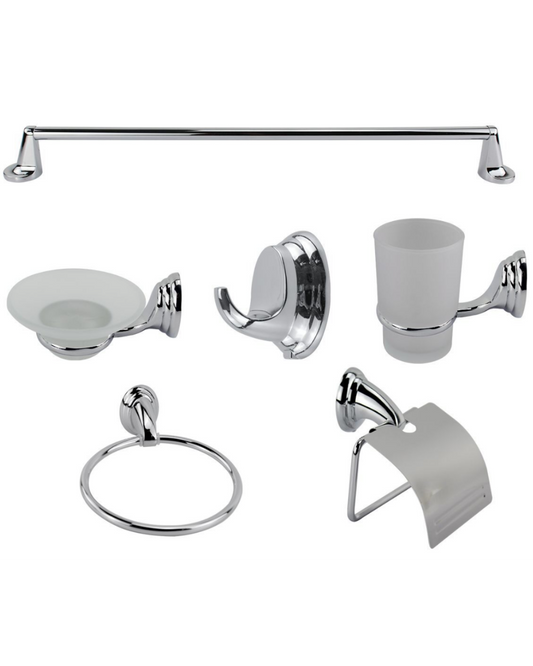 Set Accessori Bagno 6 Pezzi con Dettagli in Cromo – Eleganza Senza Tempo