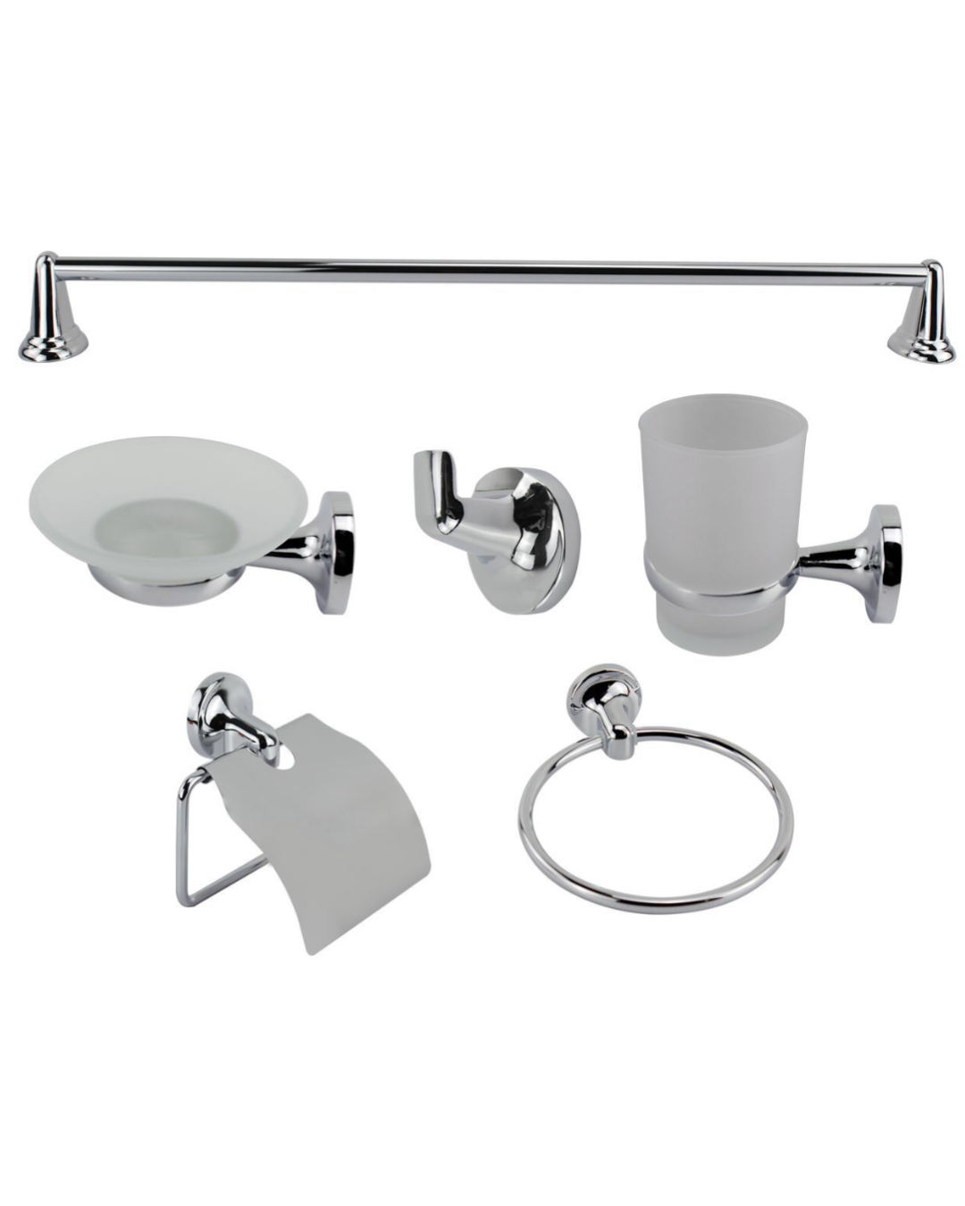 Set Accessori Bagno 6 Pezzi in Cromo Lucido – Design Pulito e Moderno