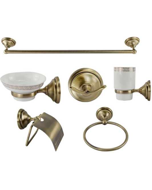 Set Accessori Bagno 6 Pezzi in Ottone Antico – Eleganza Retrò da Parete