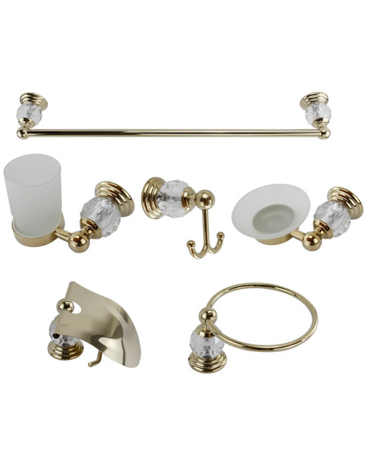 Set Accessori Bagno Oro con Cristalli – 6 Pezzi Stile Classico