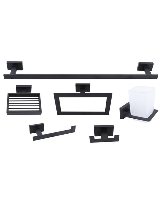 Set Accessori Bagno Moderno Nero Opaco – 6 Pezzi