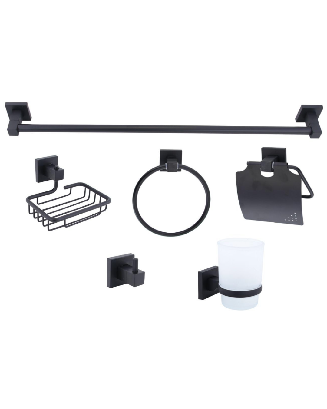 Set Bagno Nero Opaco – 6 Pezzi Stile Industriale