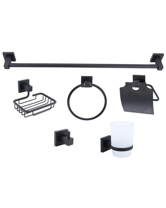 Set Bagno Nero Opaco – 6 Pezzi Stile Industriale
