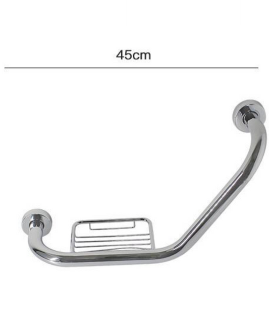 Maniglione Angolare con Portasapone 45cm - Acciaio