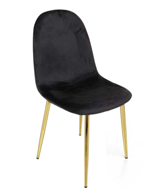 Sedia Imbottita in Velluto Nero con Gambe in Metallo Oro – 52×44×88 cm | Eleganza Moderna per Casa e Ufficio