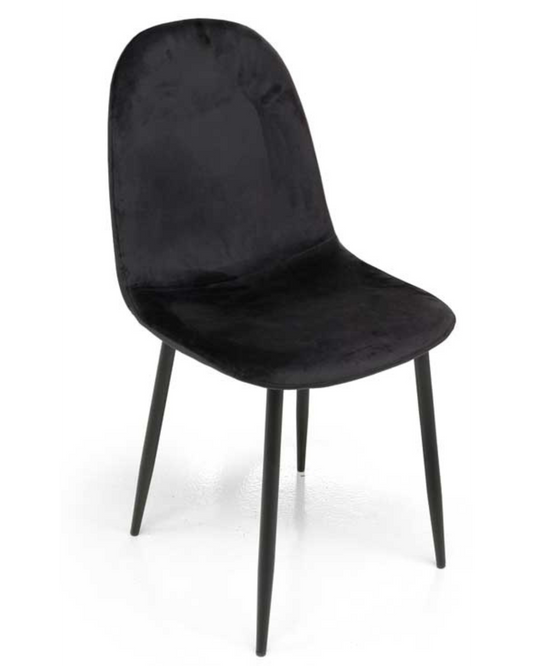 Sedia Imbottita in Velluto Nero con Gambe in Metallo – 52×44×88 cm | Eleganza Moderna per Sala da Pranzo, Ufficio o Studio