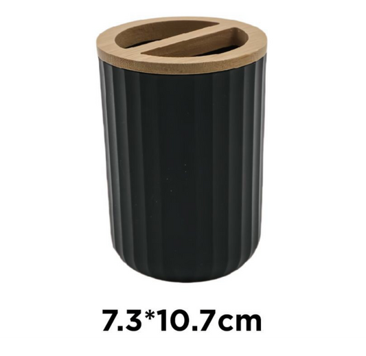 Bicchiere Porta Spazzolini Nero Rigato 7.3x10.7cm