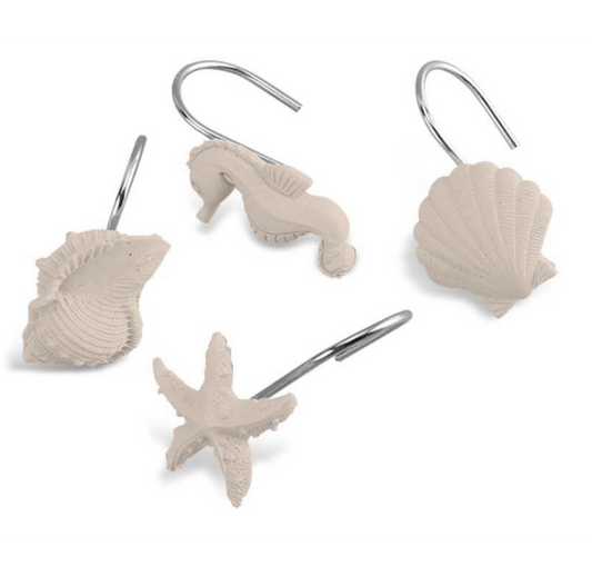 Ganci per Tenda da Bagno Tema Mare Beige - Set 12 Pezzi