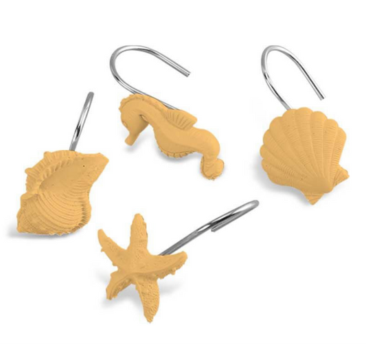 Ganci per Tenda da Bagno Tema Mare Giallo - Set 12 Pezzi