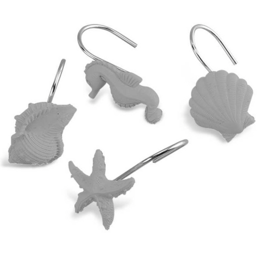 Ganci per Tenda da Bagno Tema Mare Grigio - Set 12 Pezzi