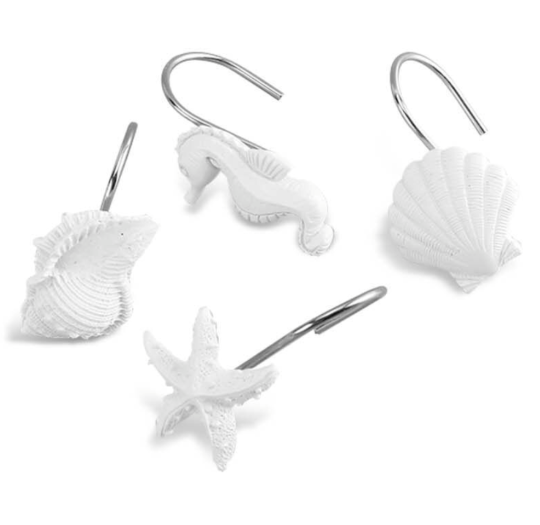 Ganci per Tenda da Bagno Tema Mare Bianco - Set 12 Pezzi