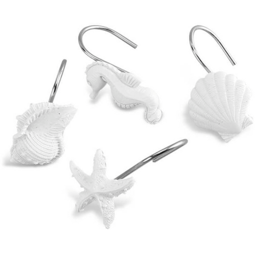 Ganci per Tenda da Bagno Tema Mare Bianco - Set 12 Pezzi