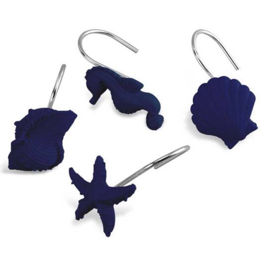 Ganci per Tenda da Bagno Tema Mare Blu Scuro - Set 12 Pezzi