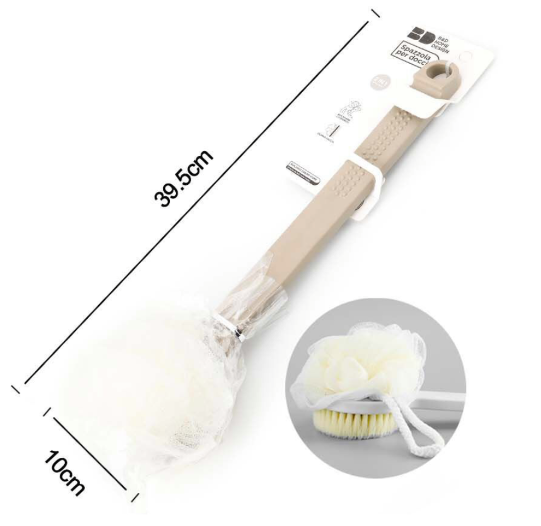 Spazzola per Doccia 2 in 1 con Manico Lungo - Beige 39.5x10 cm