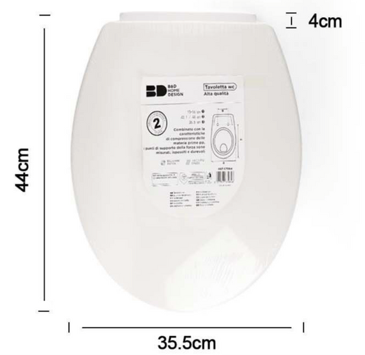 Copriwater Universale Bianco 44x35,5cm - Chiusura Morbida e Design Ergonomico
