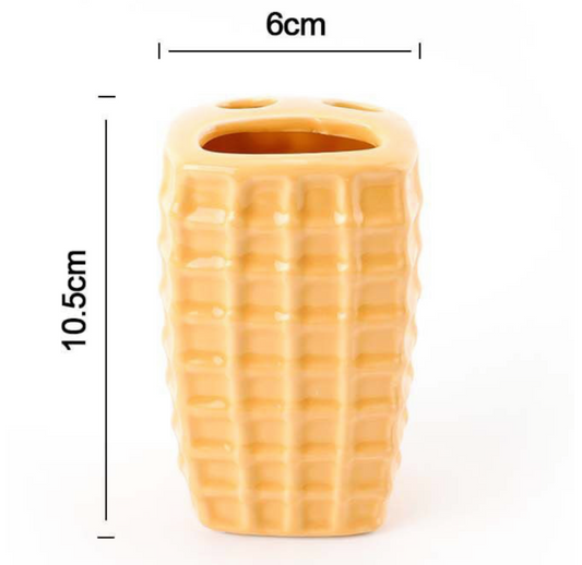 Portaspazzolini Giallo in Ceramica con Texture Quadrata – 6x10.5cm