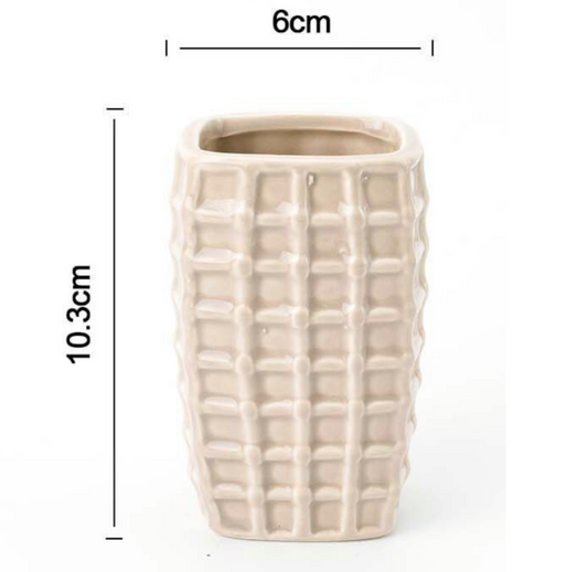 Portaspazzolino in Ceramica Griglia Beige – Ø7x10.2cm