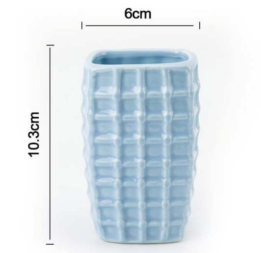 Portaspazzolino in Ceramica Griglia Azzurro – Ø7x10.2cm