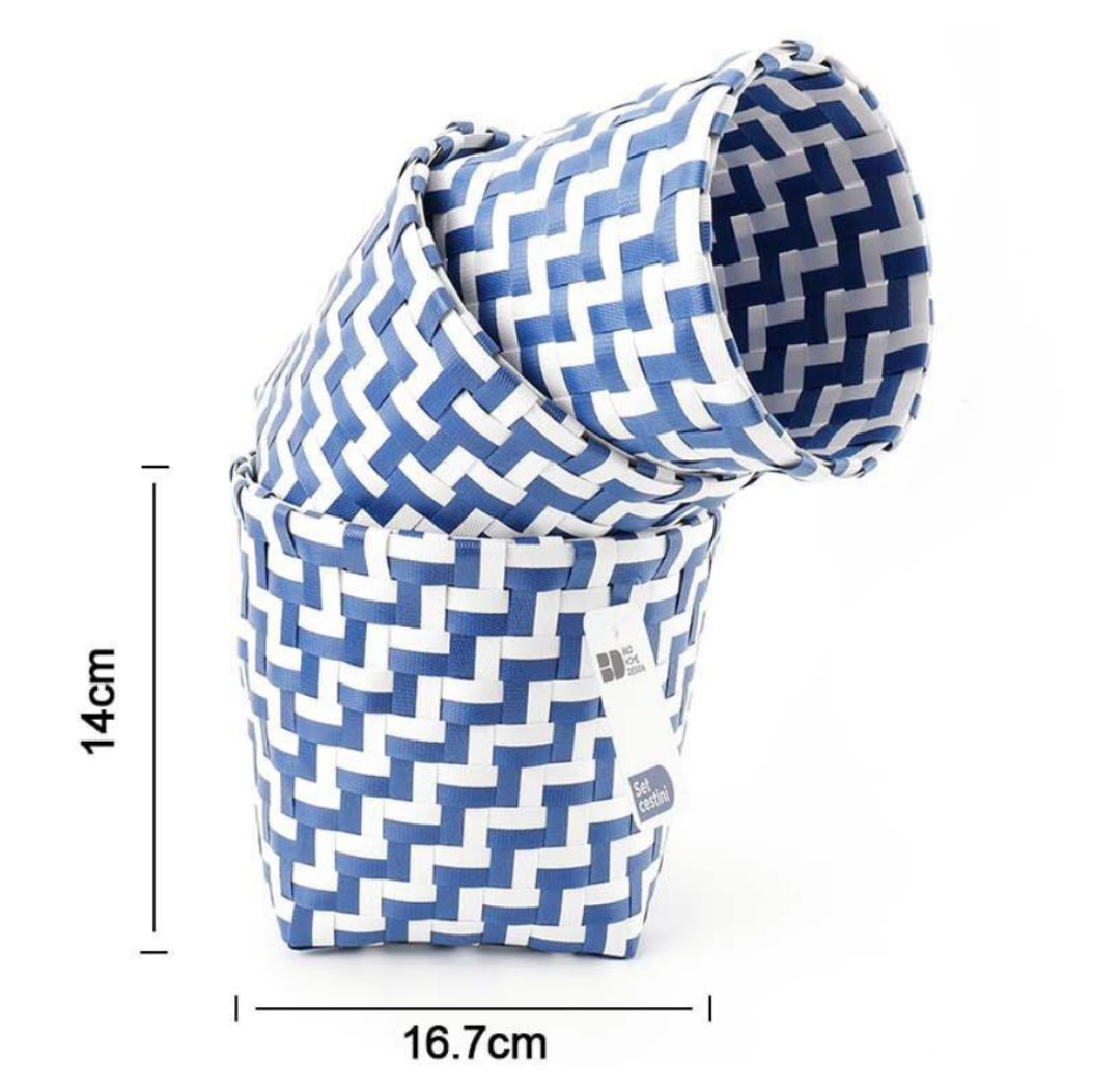 Set 3 Cestini Intrecciati Blu – 16.7x14 cm