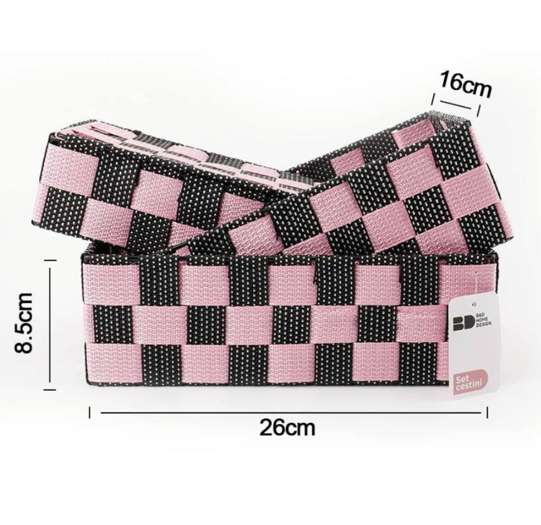 Set Cestini Intrecciati Rosa 26x16x8.5 cm
