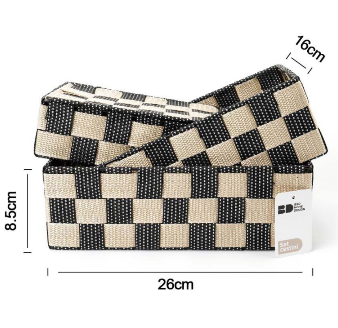 Set Cestini Intrecciati Beige 26x16x8.5 cm