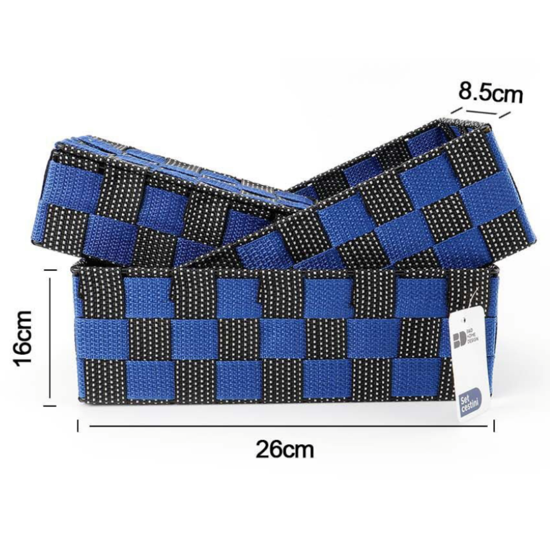 Set Cestini Intrecciati Blu 26x16x8.5 cm