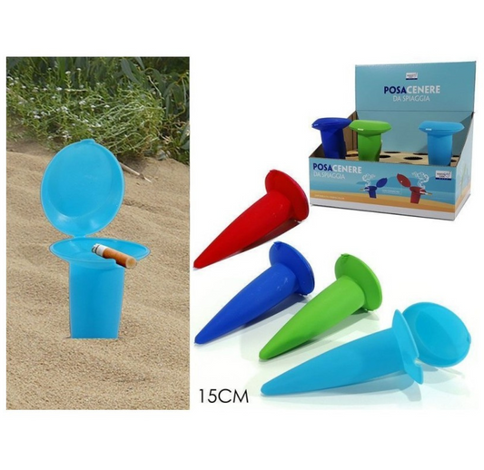 Posacenere da Spiaggia Colorato in Plastica – Con Coperchio Antivento, Altezza 15 cm