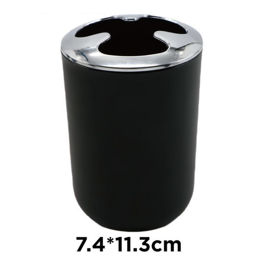 Portaspazzolini in Plastica Nera con Coperchio Cromato - 11.3x7.4 cm