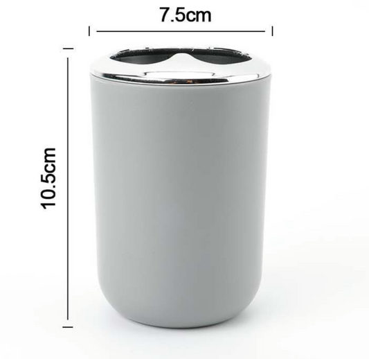 Portaspazzolini in Plastica Opaca Grigio con Coperchio Cromato - 10.5x7.5 cm