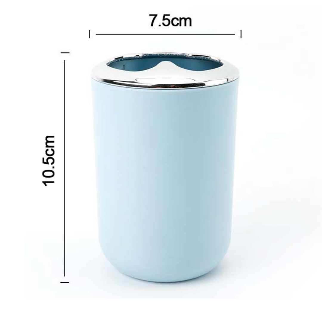 Portaspazzolini in Plastica Opaca Azzurro con Coperchio Cromato - 10.5x7.5 cm