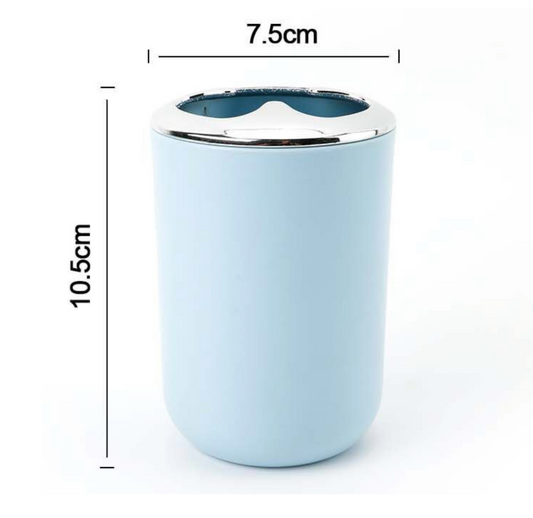 Portaspazzolini in Plastica Opaca Azzurro con Coperchio Cromato - 10.5x7.5 cm