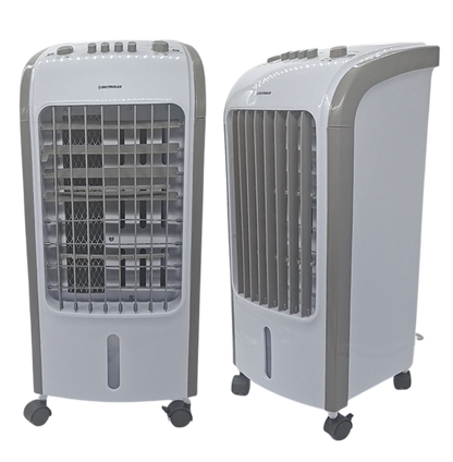 raffrescatore portatile 80w con serbatoio 4l e funzione swing raffrescatore evaporativo con 2 ice box inclusi su ruote dettaglio pannello comandi raffrescatore portatile 3 velocità vista laterale raffrescatore compatto dimensioni 58x25x26 cm raffrescament