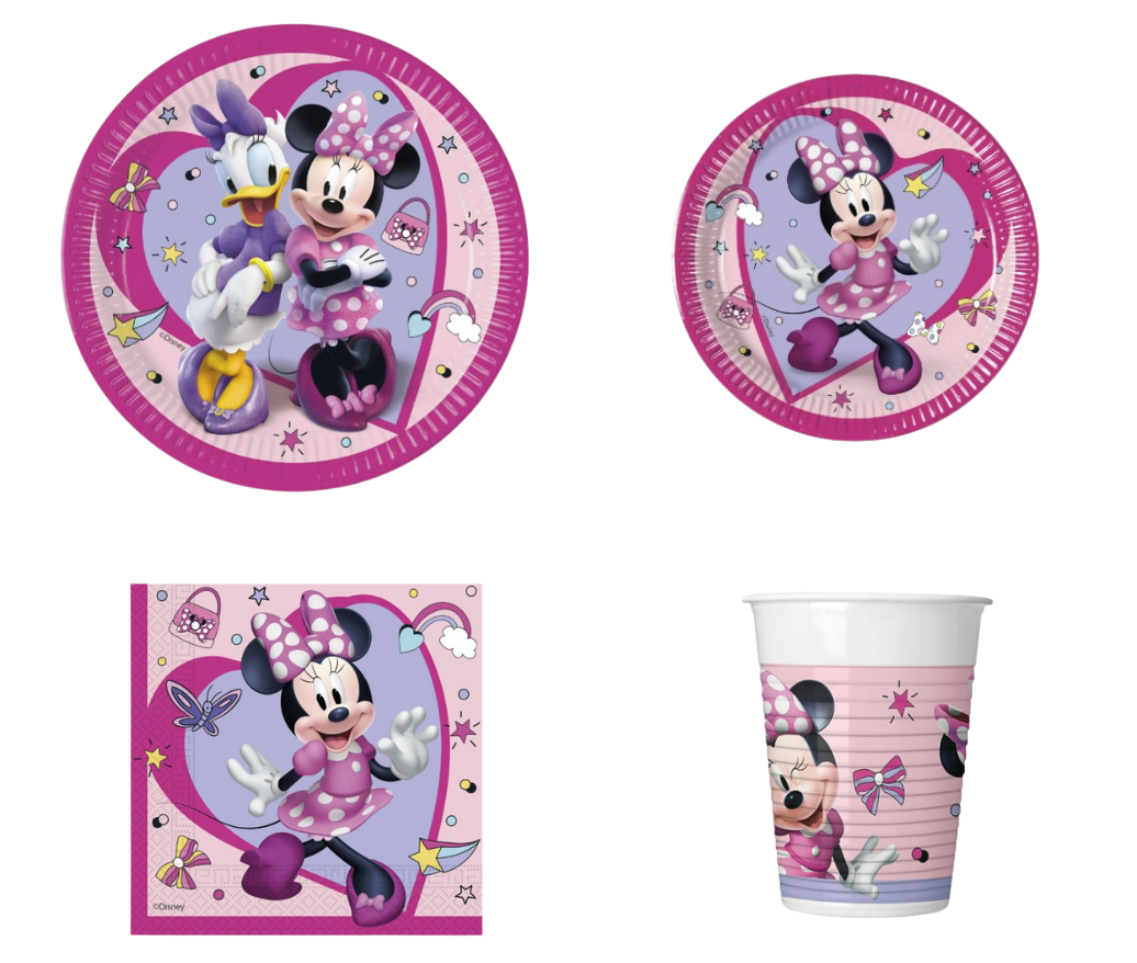 Set Festa Minnie e Paperina – Piatti, Bicchieri e Tovaglioli (Disney, Rosa e Viola)