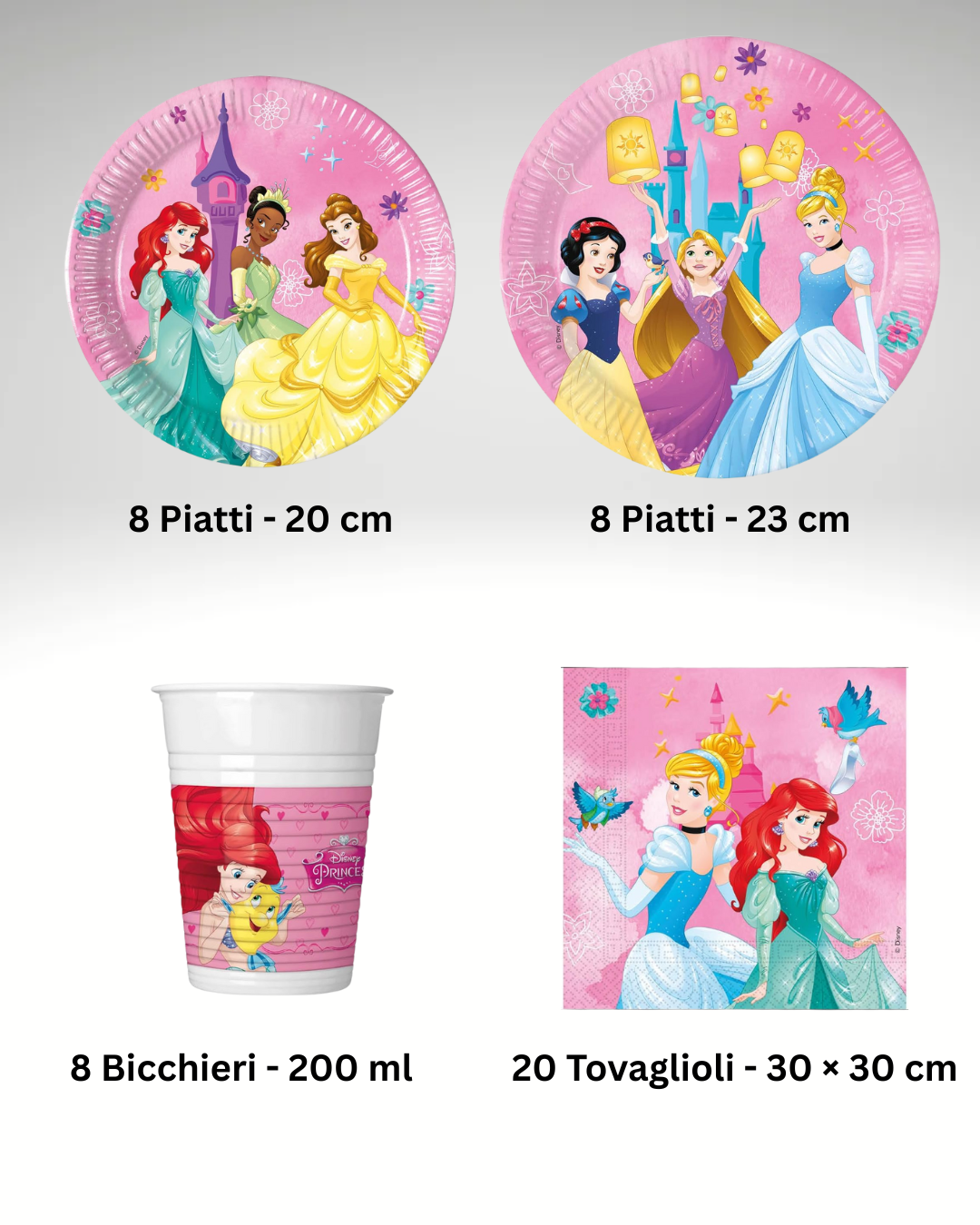 Set Festa Principesse Disney – Piatti, Bicchieri e Tovaglioli
