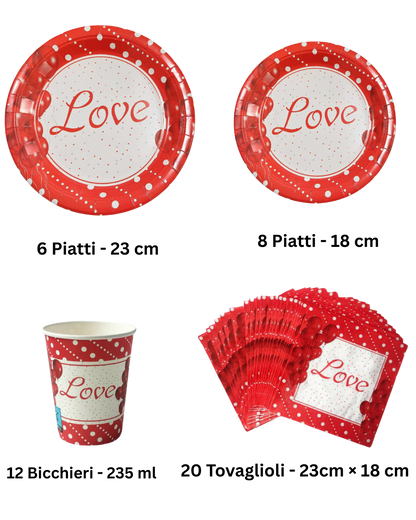 Set di Stoviglie per Feste “Love” – Piatti, Bicchieri e Tovaglioli Decorativi