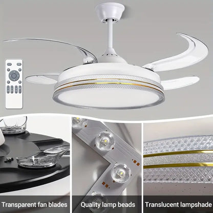 Ventilatore da Soffitto 48" con Pale Retrattili e Luce LED 72W – 3 Colori, Motore Silenzioso, Telecomando