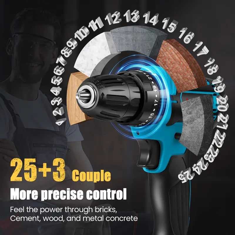 Trapano Avvitatore Elettrico 48V con Batteria 2.0Ah | Coppia 100N.m | Velocità Variabile