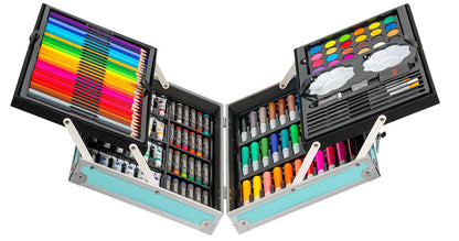 Valigetta Set Disegno Bambini 144 Pezzi – Matite, Pennarelli, Pastelli, Acquerelli e Accessori – 3 Modelli (Unicorno, Astronauta, Fairy Tales)