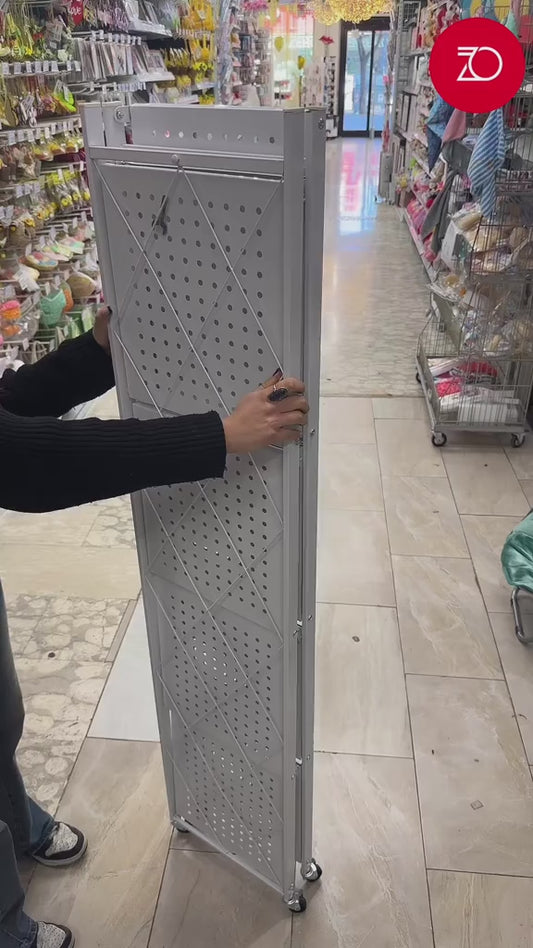 Scaffale Bianco in Metallo Pieghevole con Ruote – 5 Ripiani, Nessun Montaggio Richiesto, Capacità 240kg