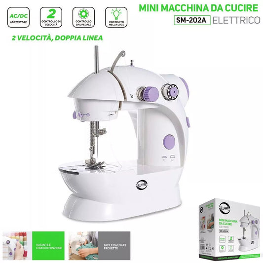 Mini Macchina da Cucire Elettrica SM-202A | Portatile con Doppia Linea e Pedale
