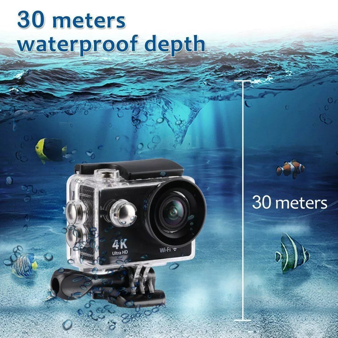 Action Camera 4K Ultra HD Wi-Fi – Subacquea 30M, Grandangolo, Slow Motion