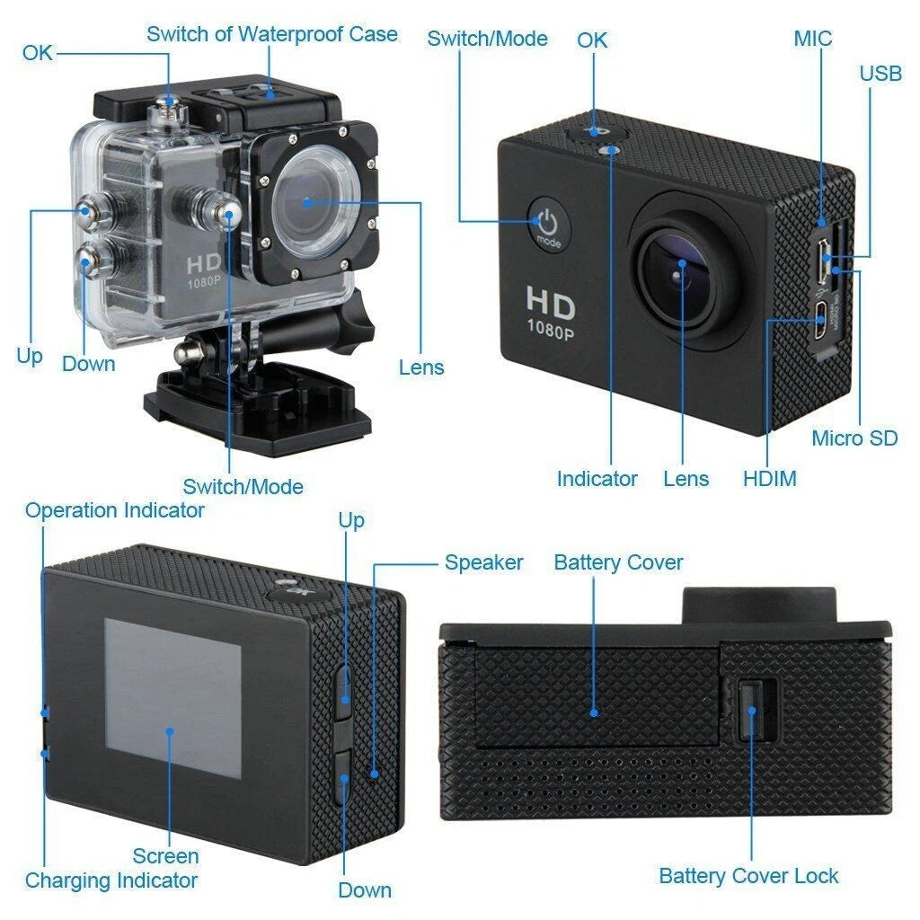 Action Camera 4K Ultra HD Wi-Fi – Subacquea 30M, Grandangolo, Slow Motion