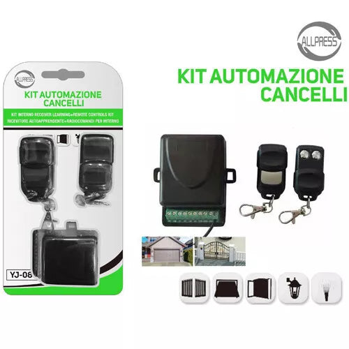 Kit Automazione Cancelli con Ricevitore a Morsettiera – 433 MHz con 2 Telecomandi Universali